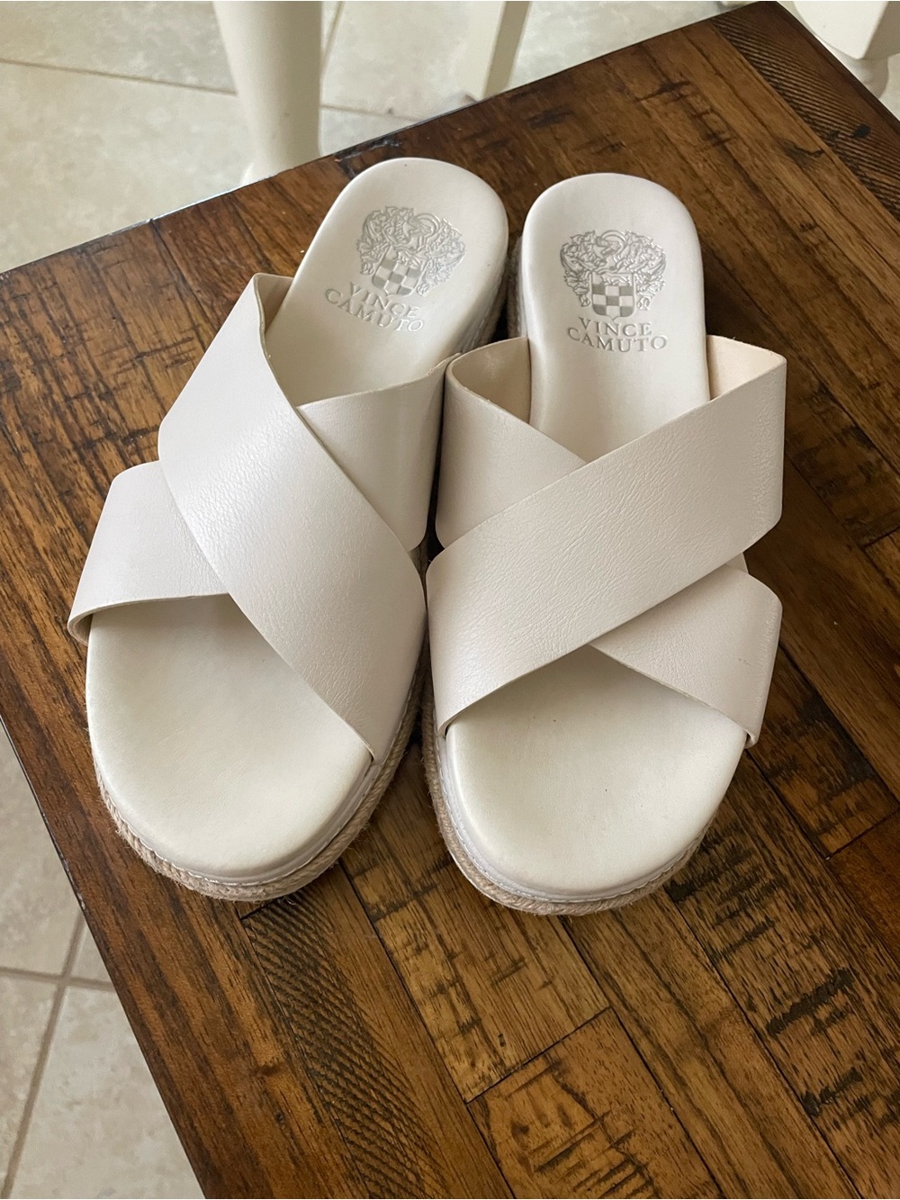Vince Camuto Off-White Crisscross Slide Espadrille Flatforms